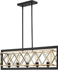 Five Light Kitchen Island Pendant Light Fixture, Modern Linear Rectangle Design In Black And Gold Finish, Perfect For Dining Room And Kitchen Island, ETL Listed, Easy Install, Vintage Farmhouse Vibe