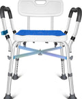Built To Last Heavy Duty Shower Chair With Arms Inside Shower, 550 Lb Capacity, Medical Bath Stool with non-slip blue seat and reinforced cross bar