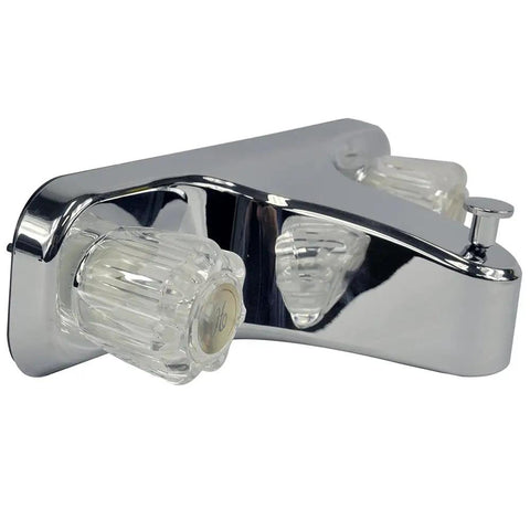 8 Inch Center-Set RV And Mobile Home Shower And Tub Faucet With Dual Chrome Knobs, Clear Acrylic Handles, side view