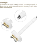 K-type ceramic kiln thermocouple probe, 3.2x100mm, white ceramic sheath with brass terminal block
