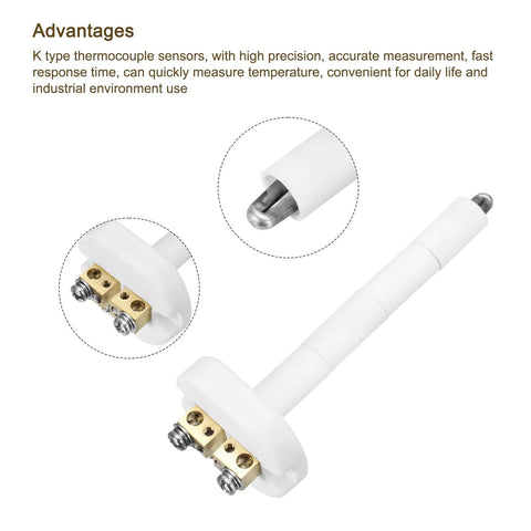 K-type ceramic kiln thermocouple probe, 3.2x100mm, white ceramic sheath with brass terminal block