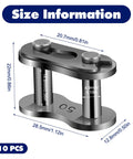Close-up of Ten Pieces Size 50 Roller Chain Connecting Links Master Connector Link with dimensions and size information, ANSI compatible.