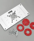 Pro Grade Heavy Gauge Aluminum Router Table Insert Plate With Four Quick Swap Rings and Secure Mount Screws for Woodworking Trim Machines