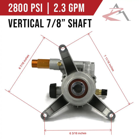 Beefed Up 2800 PSI 2.3 GPM Vertical Shaft Pressure Washer Pump with 7/8 inch shaft and 3-bolt pattern for Homelite PowerStroke