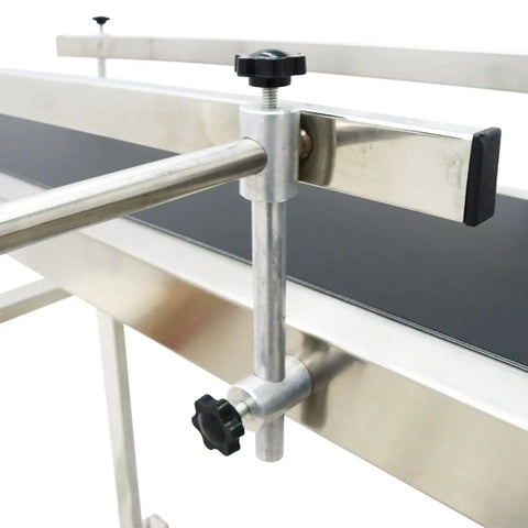 Close view of 110V PVC Belt Conveyor With Double Guardrail, 59 Inch Length, 7.8 Inch Wide Belt, Stainless Steel Frame, Adjustable Speed