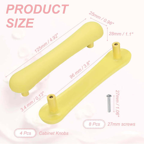 Top Shelf Yellow Cabinet Knobs And Drawer Pull Handles Strip Pattern Furniture Hardware Upgrade Slick Plastic Finish Easy Install Screws Included, showing dimensions and details.