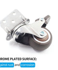Single L-shaped swivel caster with brake, chrome-plated metal housing, TPE rubber wheel; 4 Pack 1.5 Inch L Shaped Swivel Casters With Brakes Quiet TPE Rubber Wheels Metal Housing Replacement Caster For Furniture Baby Beds Cabinets Carts And Tables 194 Lb Load Capacity