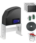 Heavy Duty Solar Sliding Gate Opener For Gates Up To 1300 Pounds With One Quarter HP DC Motor Battery Powered Solar Panel Kit Remote Control