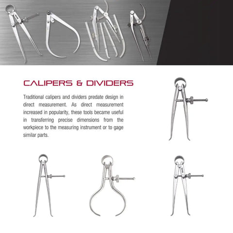 Yankee Spring Type Inside Calipers With Flat Legs And Solid Nut Hardened Fulcrum Stud Spring Joint 4 Inch Capacity Pro Grade Inside Measuring Tool Model 73A4 shown with similar tools