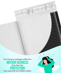 5x10 Inch Black Bubble Mailers Self Sealing Padded Envelopes, displayed with protective bubble design, text about package protection