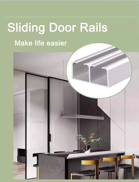 Installed Heavy Duty Double Sliding Door Rail Track Kit With Aluminum Ceiling Mount Barn Door Hardware in a kitchen setting
