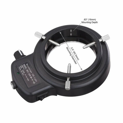 Intensity Adjustable 144 LED Ring Light for Stereo Microscopes with Built In Dimmer, 2.48-inch black mount