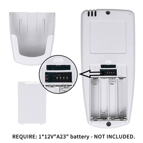 Back view of Ceiling Fan Remote Control Replacement For Hampton Bay Thermostatic Remote, battery compartment open.