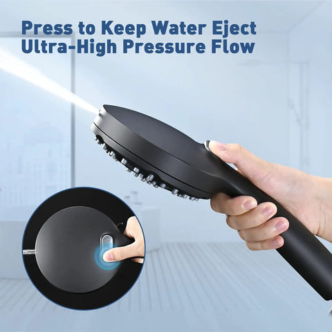 Matte Black Shower Head With 7 Settings And Built In Power Wash Handheld Spray, 6.5ft Stainless Steel Hose, Adjustable Mount For Luxury Bath Massage Spa, One Button Ejection Mode displayed with button feature