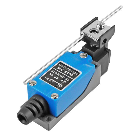 Adjustable Rod Lever Momentary Limit Switch 1NC 1NO ME-8107, blue metal body, industrial automation tool, side view