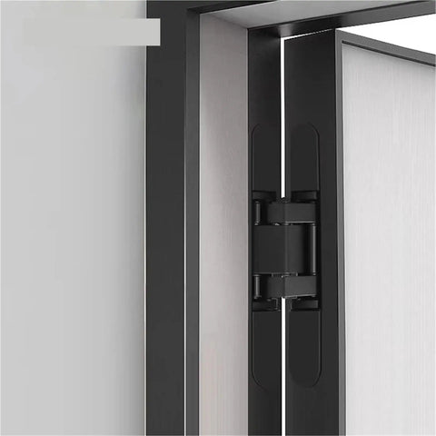 Close-up of Concealed Invisible Door Hinges Set Of 4 Adjustable Heavy Duty Hardware installed in a sleek door frame.