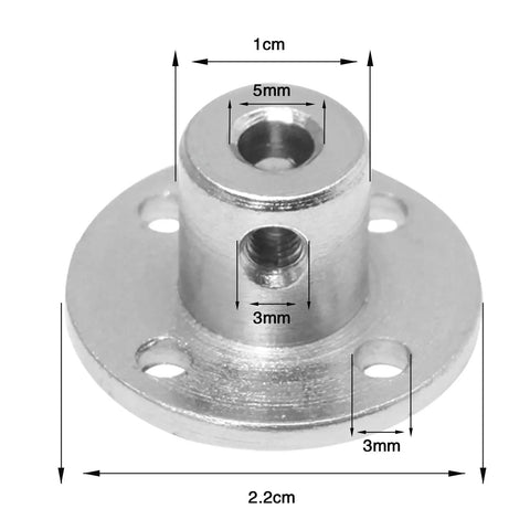 Image of a 5mm flange shaft coupling with dimensions for RC motors, part of a 4 Pack 5mm Flange Shaft Couplings For RC Motors set.