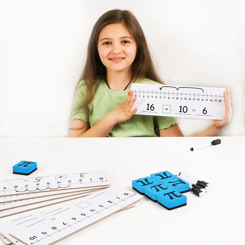 Child using 12 Pack Double-Sided Dry Erase Number Line Whiteboards Set 4x12 Inches For Students Classroom Math Manipulatives Must Haves