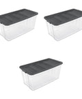 Killer 200 Quart Clear Plastic Storage Bins With Reliable Latch Lids 3 Pack, see-through, heavy duty, stackable design.