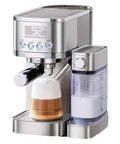 Top Shelf 20 Bar Espresso Machine With Built In Milk Frother And Three Speed Temperature Control creating a cappuccino.