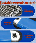 Wrench Extender Kit With Non Swivel Leveraging Ratchet Socket Tool And Two Adapters showing high carbon steel and adapters