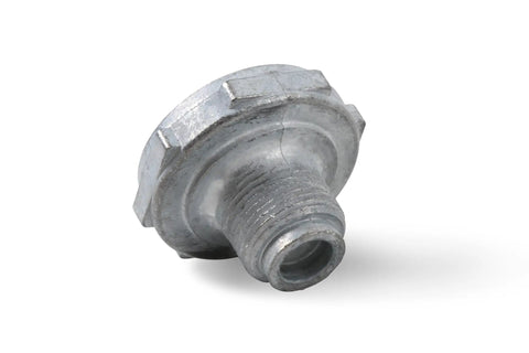Drop Right In Heavy Duty Aluminum Power Valve Plug For Carburetors, half inch threaded design, shown from a side angle.