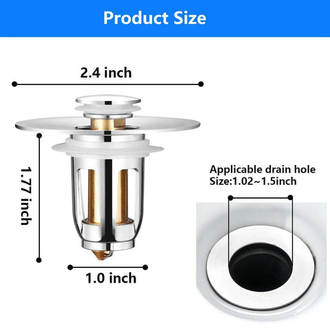 2 Pack Universal Bathroom Sink Stopper For 1.1 To 1.5 Inch Drain Holes, Pop Up Strainer With Hair Catcher product dimensions