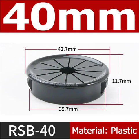 Heavy Duty Black Snap On Desk Grommets Kit For Round Cables 16 To 50mm With Soft Rubber Liner To Stop Fray And Save Wires Neatly, 40mm plastic