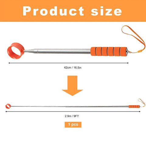 Telescopic Golf Ball Retriever Nine Foot With Double Sided Pickup Head For Water And Land Lightweight Stainless Steel Ball Grabber Tool Must Have Golf Accessory Gift, product size illustration