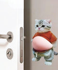 2 Pack Cat Themed Door Stopper Wall Protectors with Adhesive soft rubber base in cartoon cat shape on wall behind door