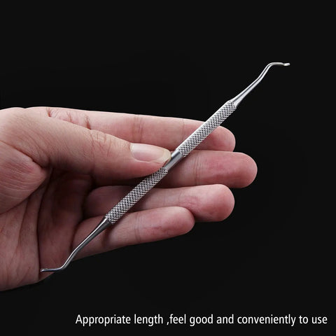 Hand holding Ingrown Toenail File And Lifter Set Double Sided Stainless Steel Pedicure Tool With Storage Case