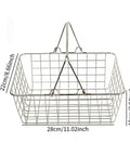 Heavy Duty Iron Shopping Basket With Cushioned Ergonomic Handle Straight Up Durable Grocery Tote For Home Market And Kitchen Runs No Sweat Heavy Load Errand Caddy, metal frame, dimensions 28cm x 22cm x 10cm.