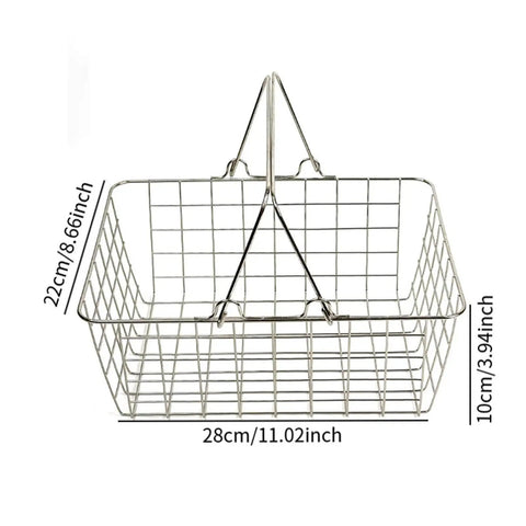 Heavy Duty Iron Shopping Basket With Cushioned Ergonomic Handle Straight Up Durable Grocery Tote For Home Market And Kitchen Runs No Sweat Heavy Load Errand Caddy, metal frame, dimensions 28cm x 22cm x 10cm.