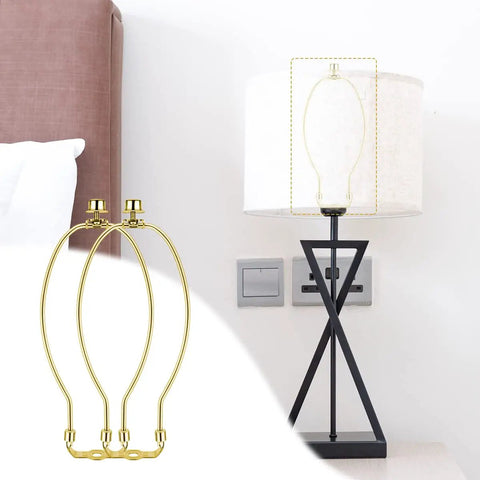 Snag These Tough 10 Inch U Shaped Lamp Harps To Secure Wobbly Table Lamps Fast Featuring Dependable Saddle Clips And Knockout Finial Caps For A Damn Nice Finish with two brass harps and a lamp.