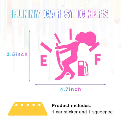 Slick Humorous Waterproof Fuel Tank Cap Decals, 2 Piece Pink Lady Hair Gauge 4.7x3.5 inch sticker with installation squeegee.