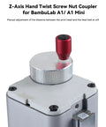 Premium Z Axis Fine Adjustment Knob And T8 Lead Screw Nut Coupler For Bambu Lab A1 And A1 Mini 3D Printer, red knob on silver body.