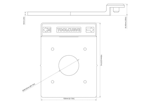 Slick Guide Rail Adapter For Trim Routers dimensions drawing with steel connector, suitable for precise cuts and dados.
