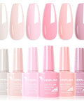 Six Color Hema Free Pink Gel Nail Polish Set With Soak Off Formula Vibrant Light Pink Gel Colors Includes LED Lamp And Easy DIY At Home Manicure Kit For Women And Gals