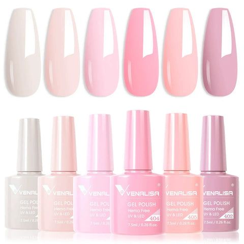 Six Color Hema Free Pink Gel Nail Polish Set With Soak Off Formula Vibrant Light Pink Gel Colors Includes LED Lamp And Easy DIY At Home Manicure Kit For Women And Gals