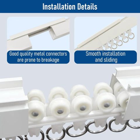 Heavy Duty Ceiling Or Wall Mount Curtain Track System With Hooks 6 Feet Aluminum Rail For Living Room Bedroom And Bath Smooth Gliding Curtains White Finish, installation details