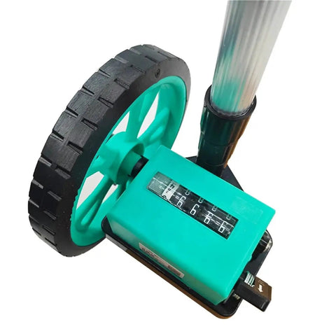 Mechanical Digital Roller rangefinder, manually Pushed rangefinder Wheel with green handle and black rubber wheel.