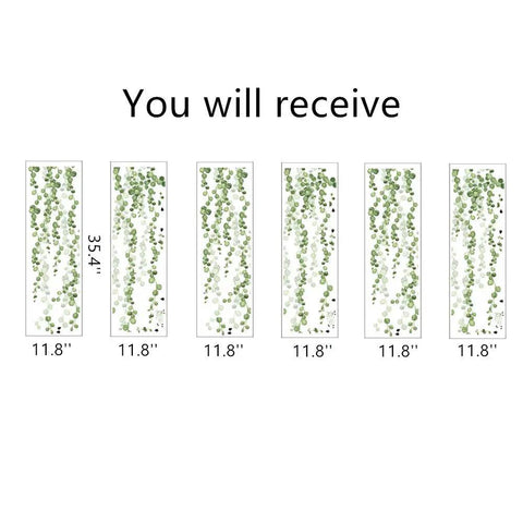 Hanging String Of Pearls Vine Wall Stickers Set With Green Leaves Dope PVC Peel And Stick Removable Wall Decals 6 Sheets