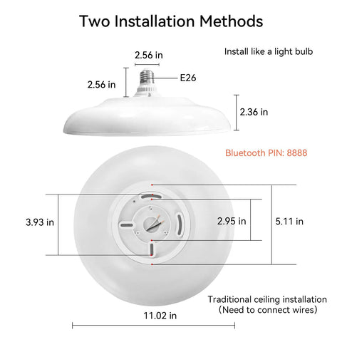 Waterproof LED Flush Mount Ceiling Light With Bluetooth Speaker IP44 11 Inch 18W Dimmable RGB Color Changing Lamp installation guide