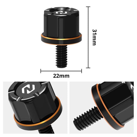 Orange Aluminum Rear Seat Bolt For Harley, Easy Install Backseat Screw, 6061 Aluminum Alloy, black head, dimensions 22mm x 31mm