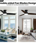 42 Inch Flush Mount Ceiling Fan With Slick Black And Warm Wood Blades Super Quiet Dc Motor in modern living room settings.