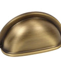 Brushed Antique Brass Cabinet Hardware Bin Cup Drawer Pull, 3 Inch Hole Centers, 3-1/2 Inch Overall Length, 1-5/8 Inch Width, 1 Inch Projection