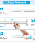 Easy installation steps for the Extra Long No Drill Tension Curtain Rod Extends From 40 To 166 Inches Heavy Duty Adjustable Rod