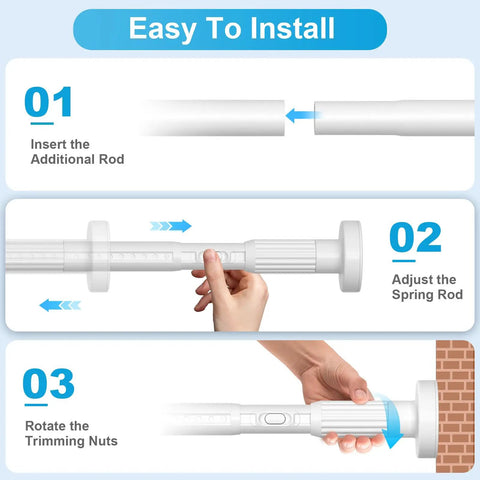 Easy installation steps for the Extra Long No Drill Tension Curtain Rod Extends From 40 To 166 Inches Heavy Duty Adjustable Rod