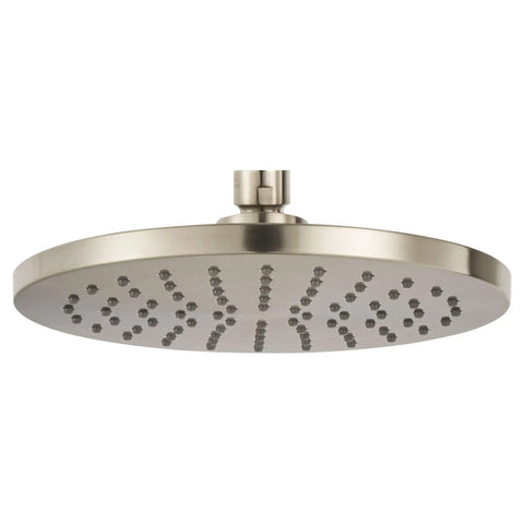 Studio S 8 Inch Rain Showerhead in Brushed Nickel, 2.5 GPM, side view showing brass construction and spray nozzles