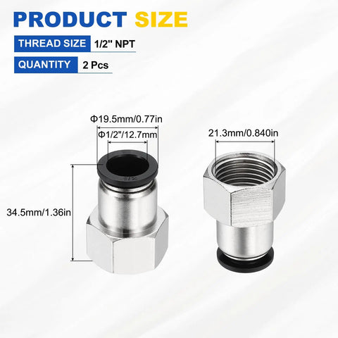 Two Pack Push To Connect Fittings For One Half Inch Tubing One Half Npt Female Straight Pneumatic Adapters with dimensions